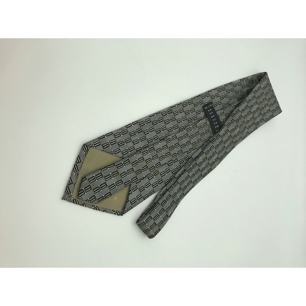Bergamo Luxury Designer Abstract Gray Black Long Necktie - 100% Silk Tie 58 inch - Picture 3 of 6